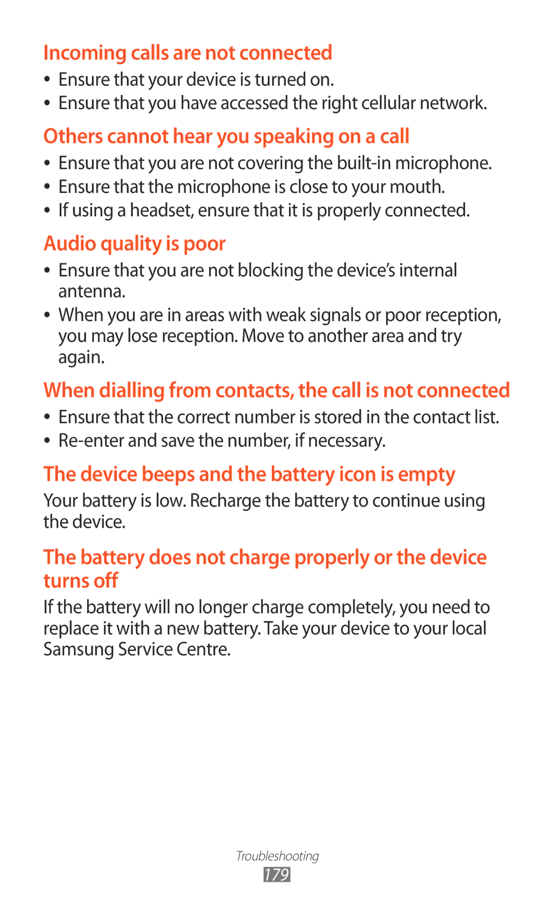 Samsung GT-N8000ZWAEGY manual Incoming calls are not connected, If using a headset, ensure that it is properly connected 