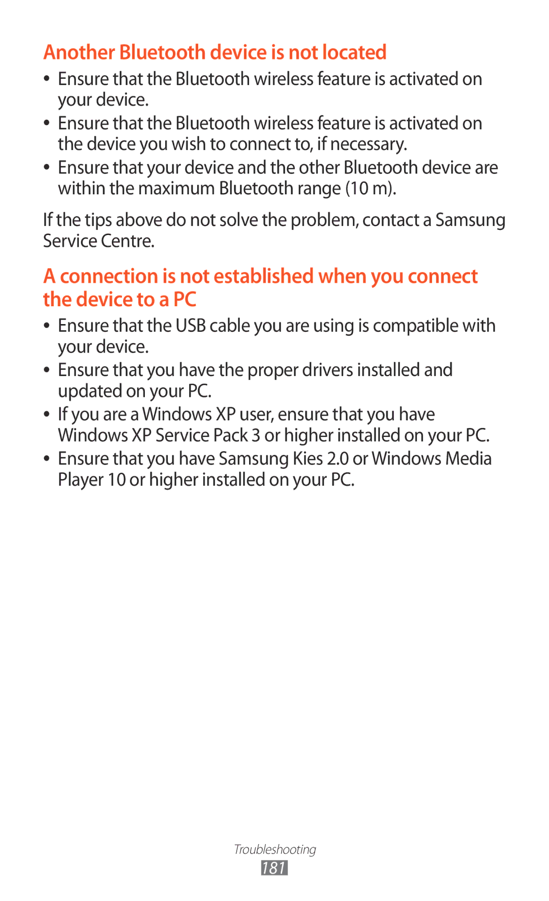 Samsung GT-N8000ZWETHR, GT-N8000EAAKSA, GT-N8000ZWFTHR, GT-N8000EAAEGY manual Another Bluetooth device is not located 