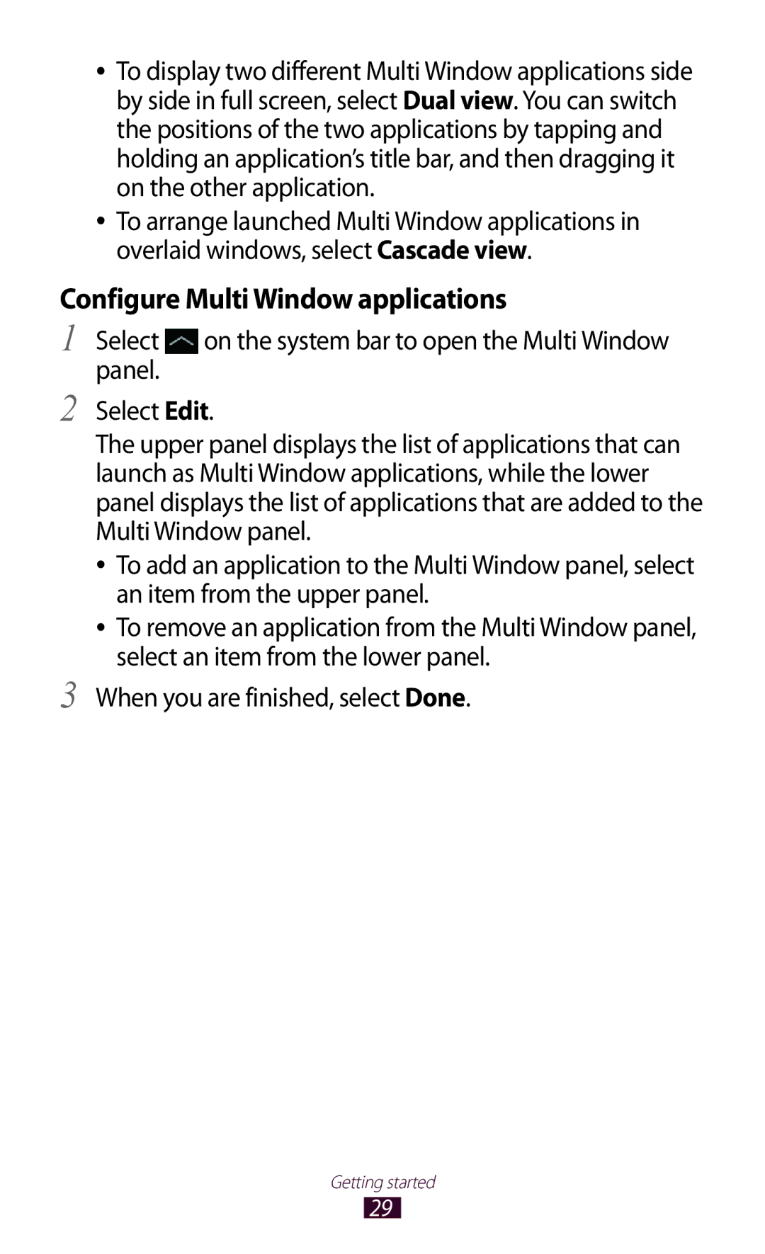 Samsung GT-N8000ZWAJED, GT-N8000EAAKSA, GT-N8000ZWFTHR, GT-N8000EAAEGY, GT-N8000ZWAXSG Configure Multi Window applications 