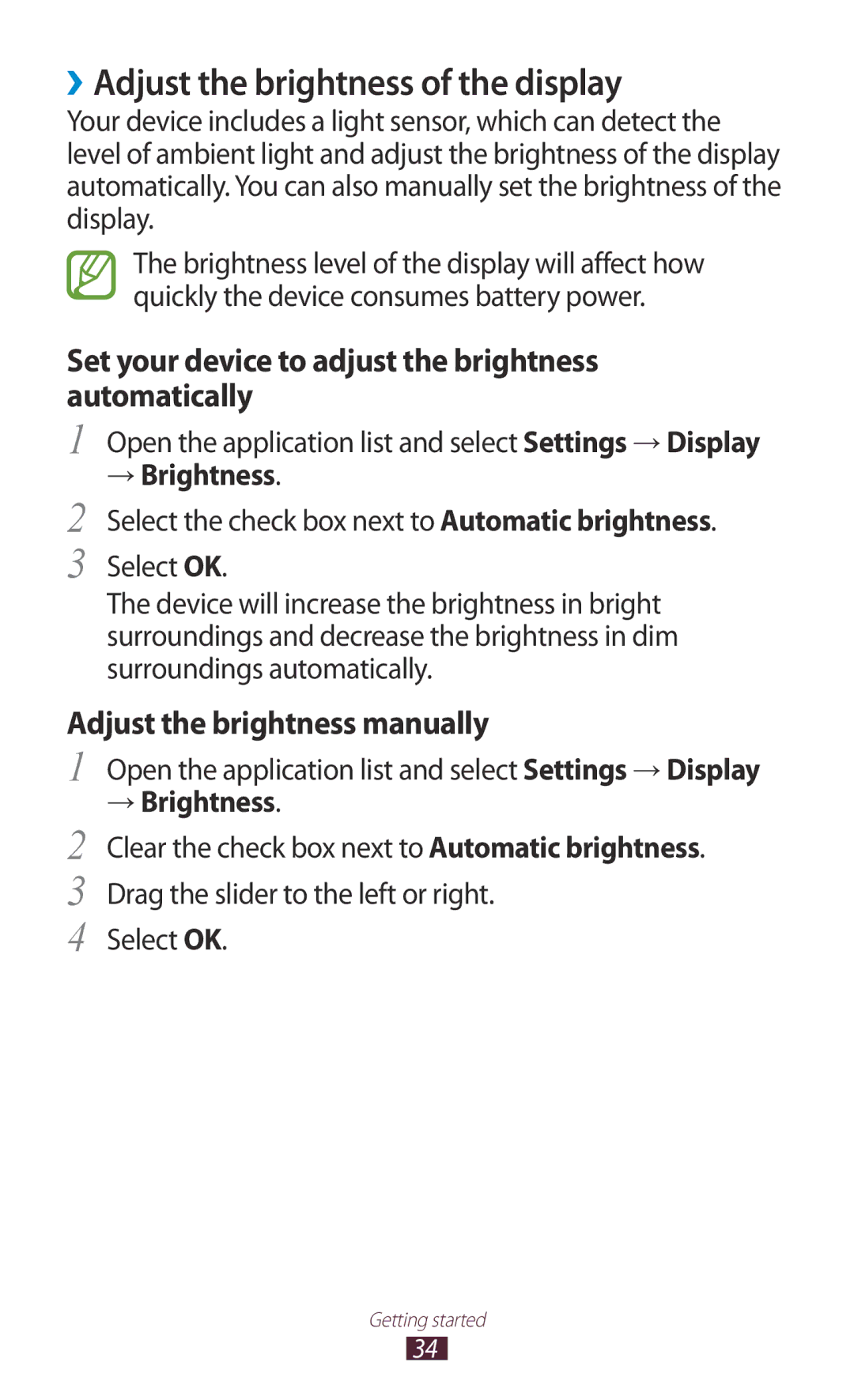 Samsung GT-N8000ZWETHR ››Adjust the brightness of the display, Set your device to adjust the brightness automatically 