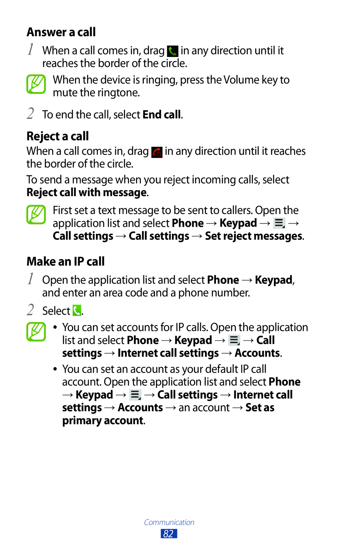 Samsung GT-N8000GRAXXV, GT-N8000EAAKSA, GT-N8000ZWFTHR, GT-N8000EAAEGY manual Answer a call, Reject a call, Make an IP call 