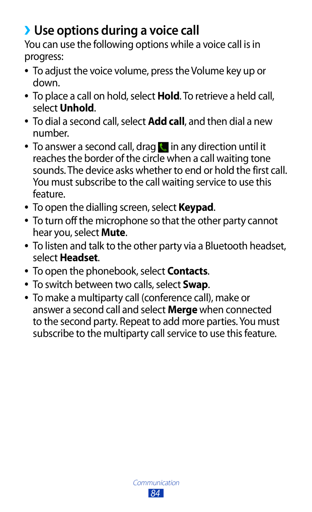 Samsung GT-N8000EAAKSA, GT-N8000ZWFTHR, GT-N8000EAAEGY, GT-N8000ZWAXSG, GT-N8000EAAXSG manual ››Use options during a voice call 