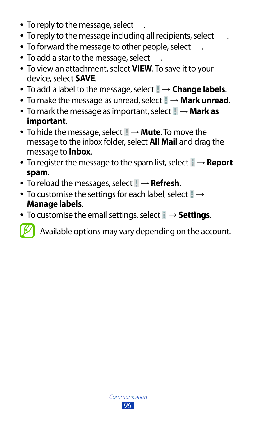 Samsung GT-N8000ZWATHR, GT-N8000EAAKSA, GT-N8000ZWFTHR, GT-N8000EAAEGY To reply to the message, select, Spam, Manage labels 