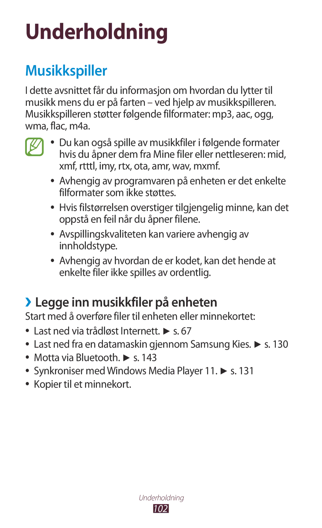 Samsung GT-N8000EAANEE, GT-N8000GRANEE, GT-N8000ZWANEE manual Musikkspiller, ››Legge inn musikkfiler på enheten 