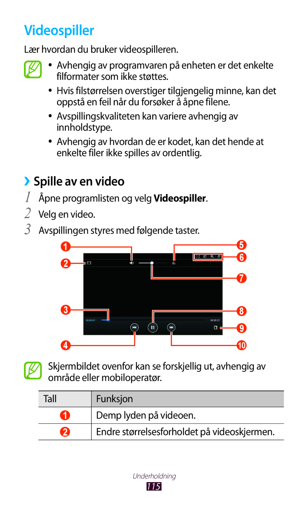 Samsung GT-N8000GRANEE, GT-N8000EAANEE, GT-N8000ZWANEE manual Videospiller, ››Spille av en video 