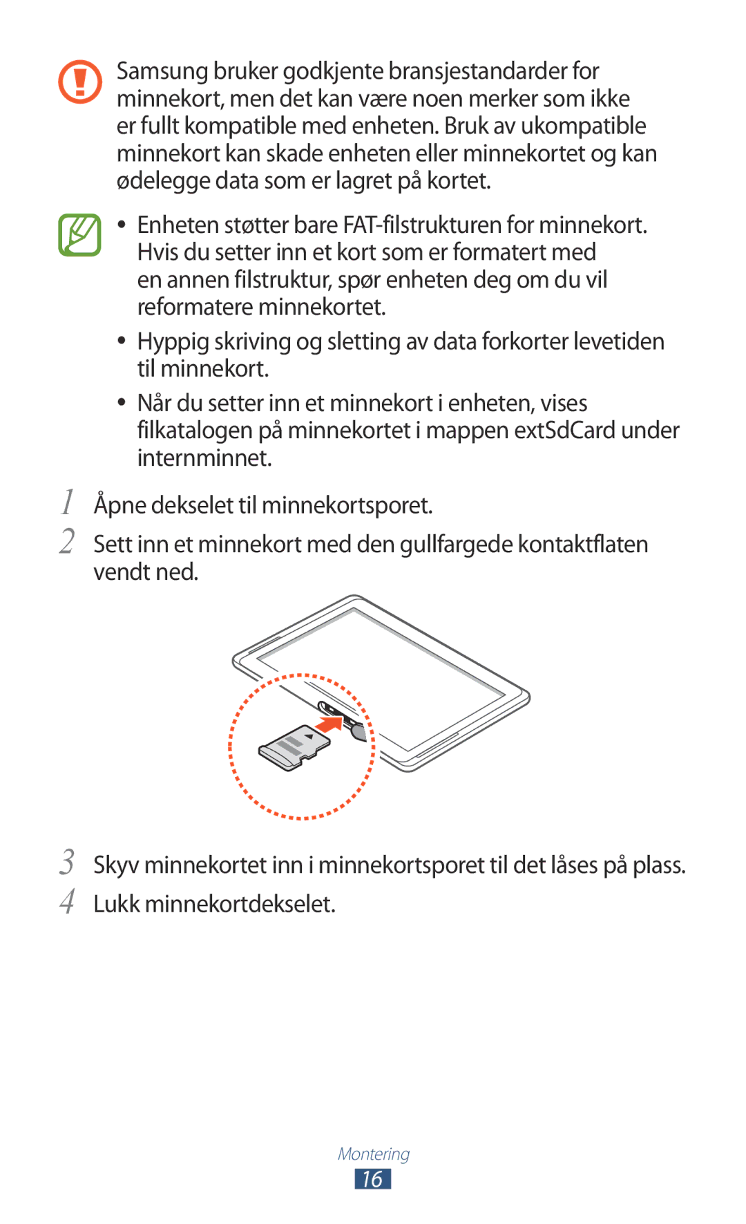 Samsung GT-N8000GRANEE, GT-N8000EAANEE, GT-N8000ZWANEE manual Montering 