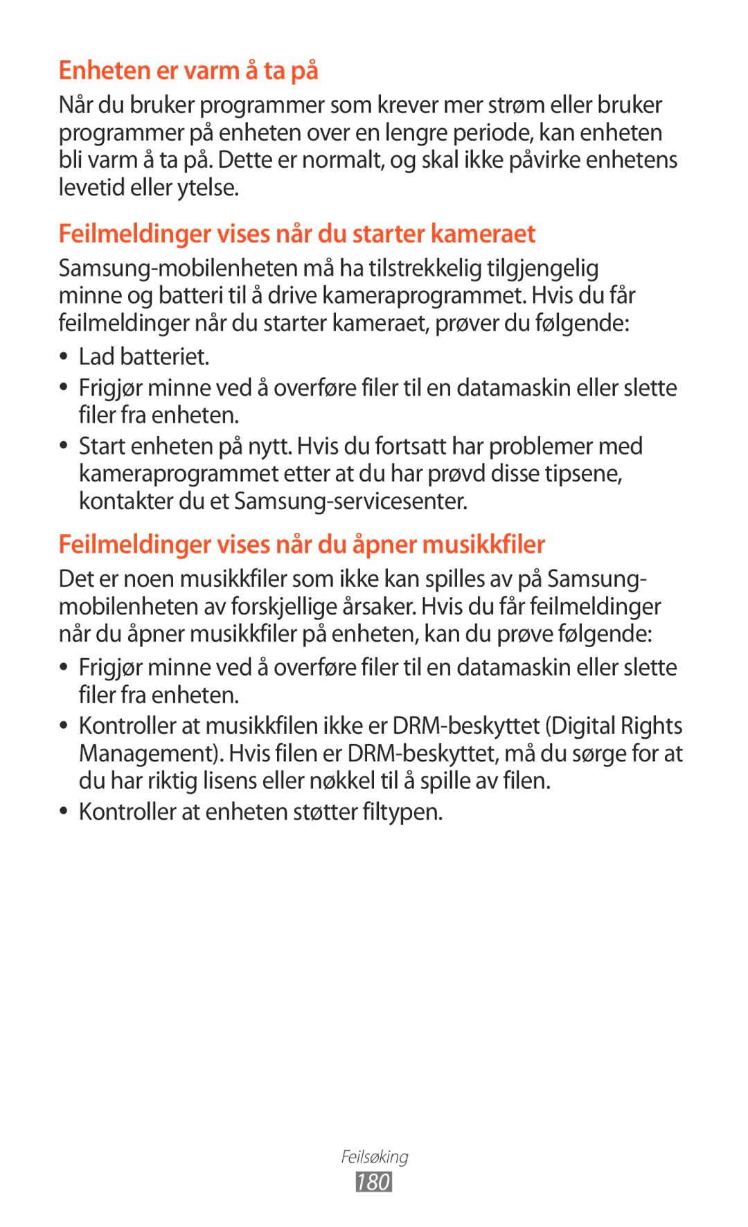 Samsung GT-N8000EAANEE, GT-N8000GRANEE, GT-N8000ZWANEE manual Enheten er varm å ta på, Kontroller at enheten støtter filtypen 