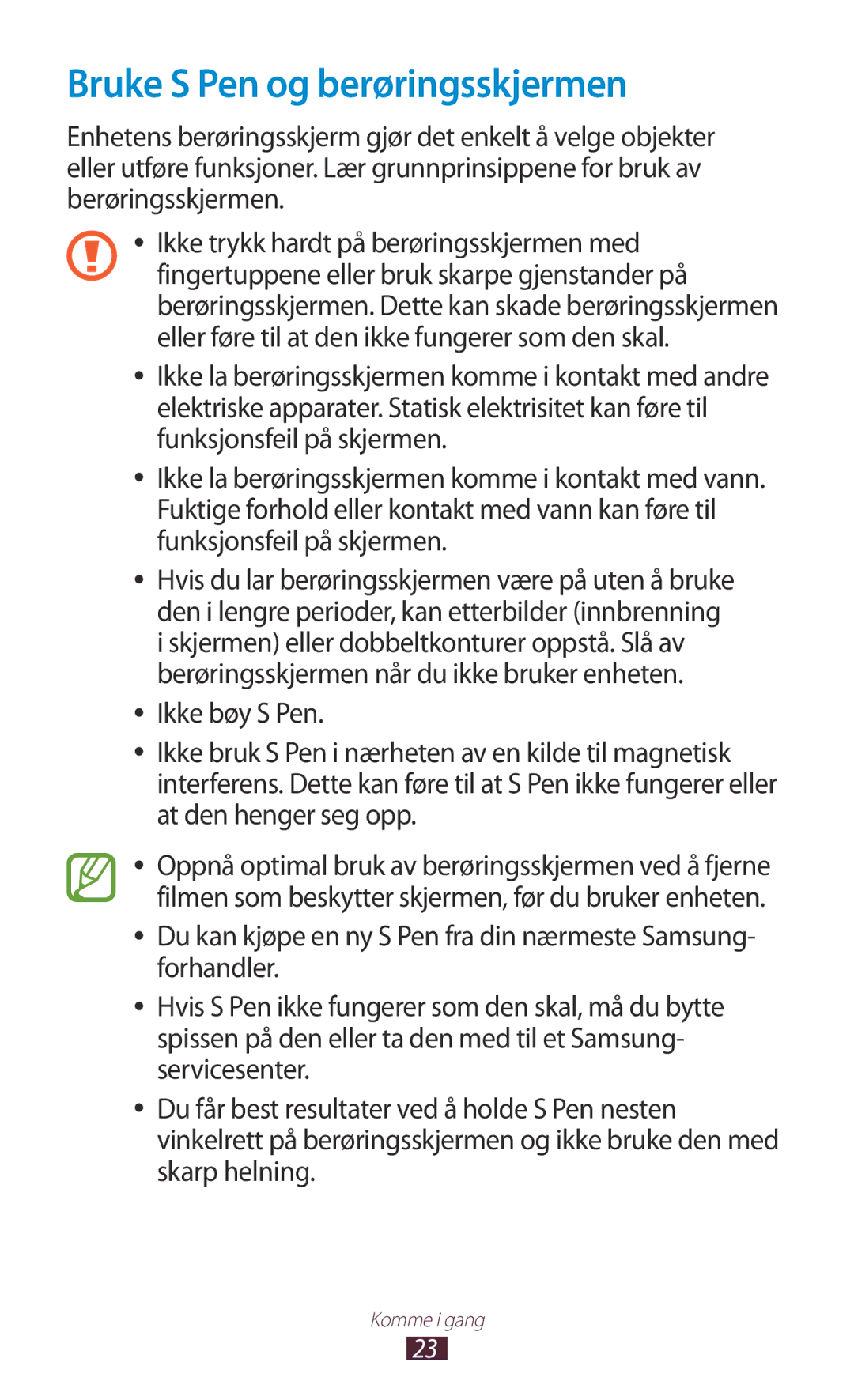 Samsung GT-N8000ZWANEE, GT-N8000EAANEE, GT-N8000GRANEE manual Bruke S Pen og berøringsskjermen 