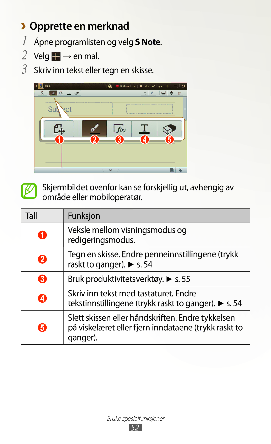 Samsung GT-N8000GRANEE, GT-N8000EAANEE ››Opprette en merknad, På viskelæret eller fjern inndataene trykk raskt to ganger 