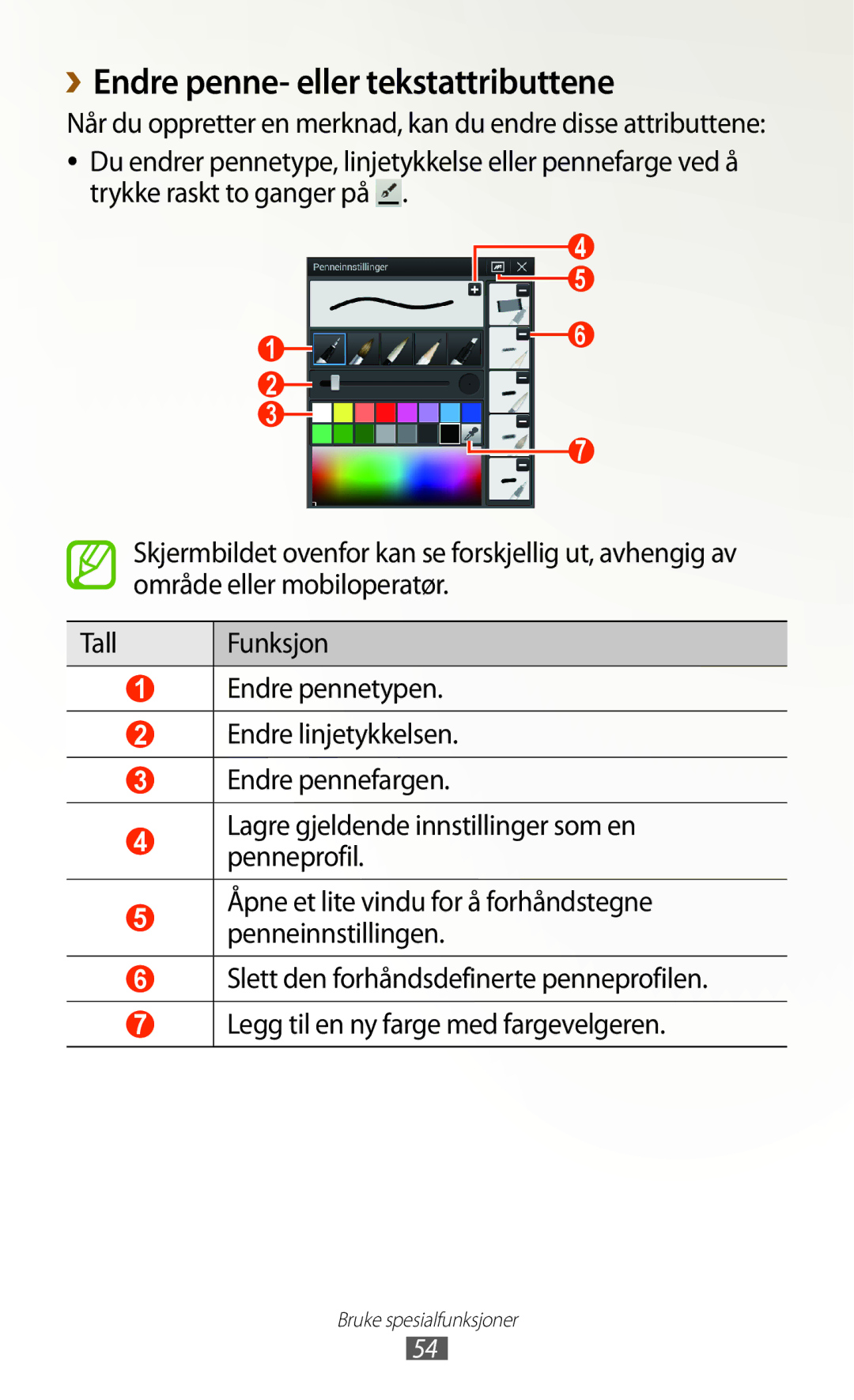 Samsung GT-N8000EAANEE, GT-N8000GRANEE, GT-N8000ZWANEE manual ››Endre penne- eller tekstattributtene 