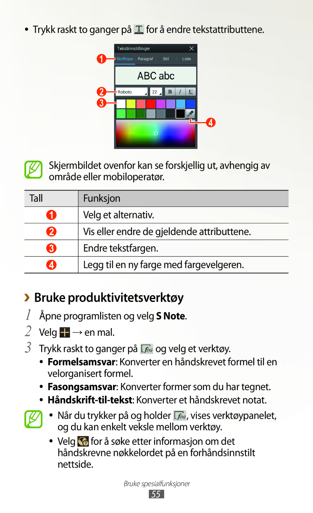 Samsung GT-N8000GRANEE, GT-N8000EAANEE, GT-N8000ZWANEE manual ››Bruke produktivitetsverktøy 