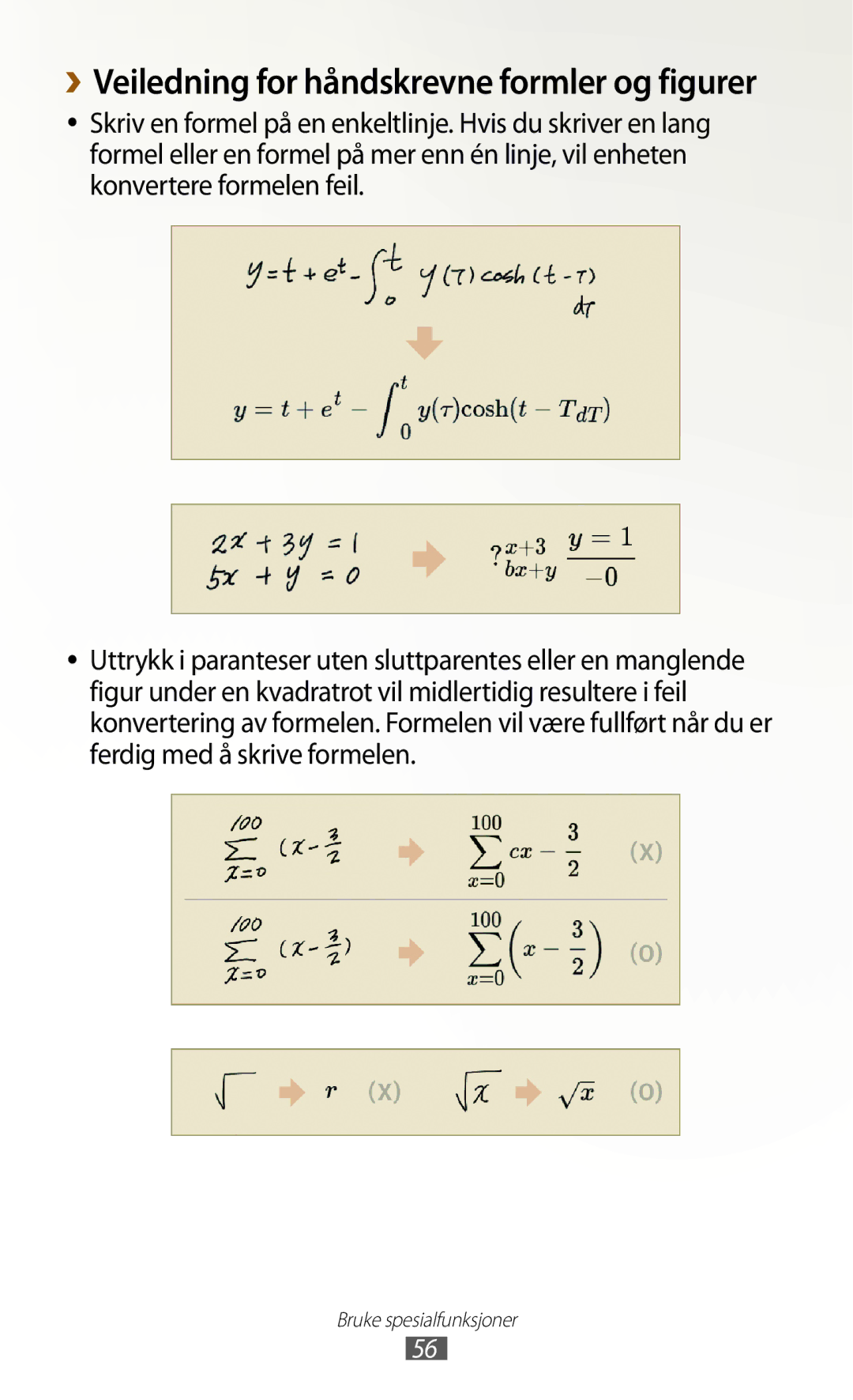 Samsung GT-N8000ZWANEE, GT-N8000EAANEE, GT-N8000GRANEE manual ››Veiledning for håndskrevne formler og figurer 