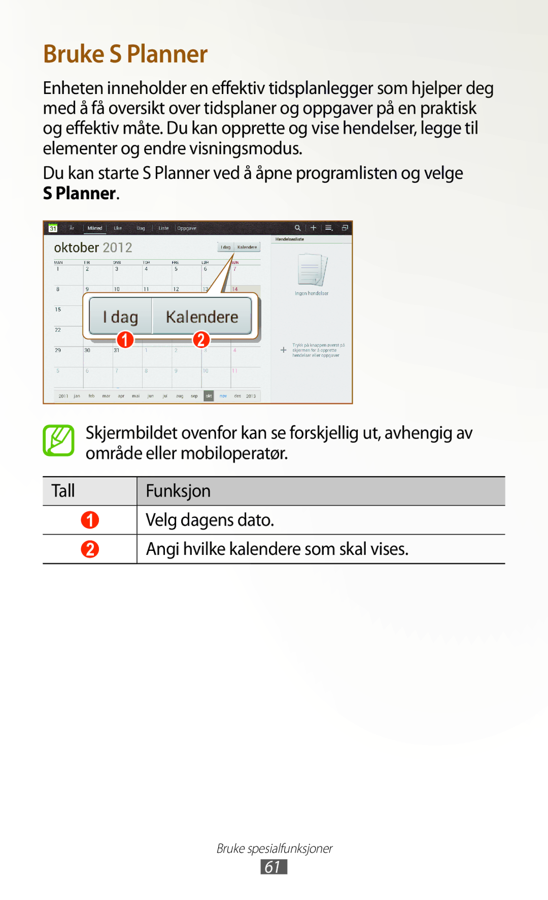 Samsung GT-N8000GRANEE, GT-N8000EAANEE, GT-N8000ZWANEE manual Bruke S Planner 