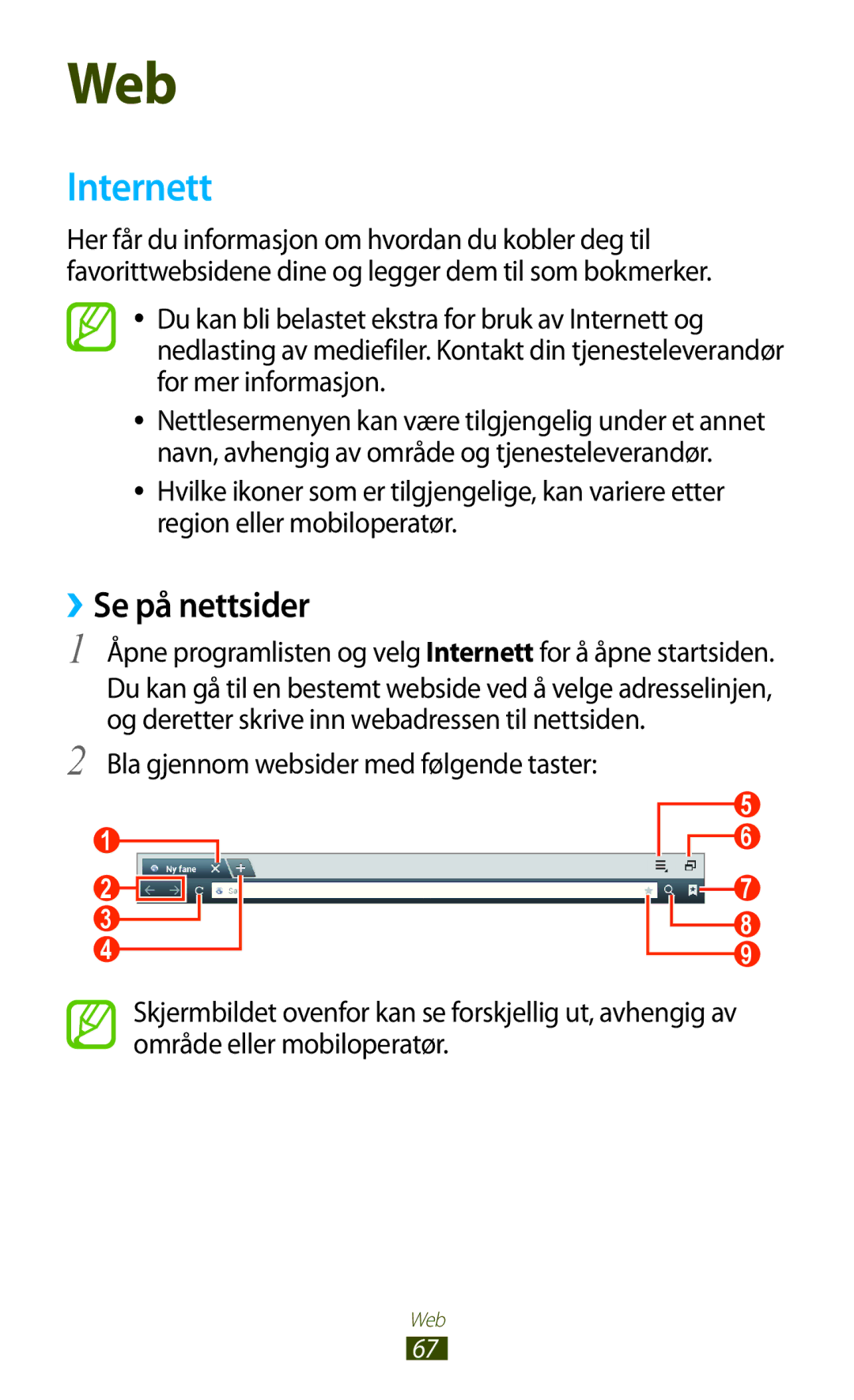 Samsung GT-N8000GRANEE, GT-N8000EAANEE, GT-N8000ZWANEE manual Internett, ››Se på nettsider 