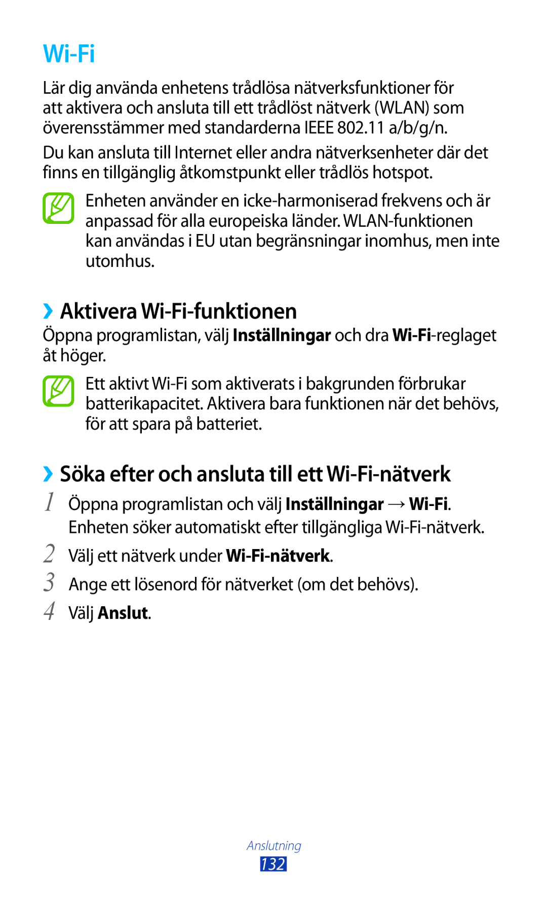 Samsung GT-N8000EAANEE, GT-N8000GRANEE ››Aktivera Wi-Fi-funktionen, ››Söka efter och ansluta till ett Wi-Fi-nätverk 