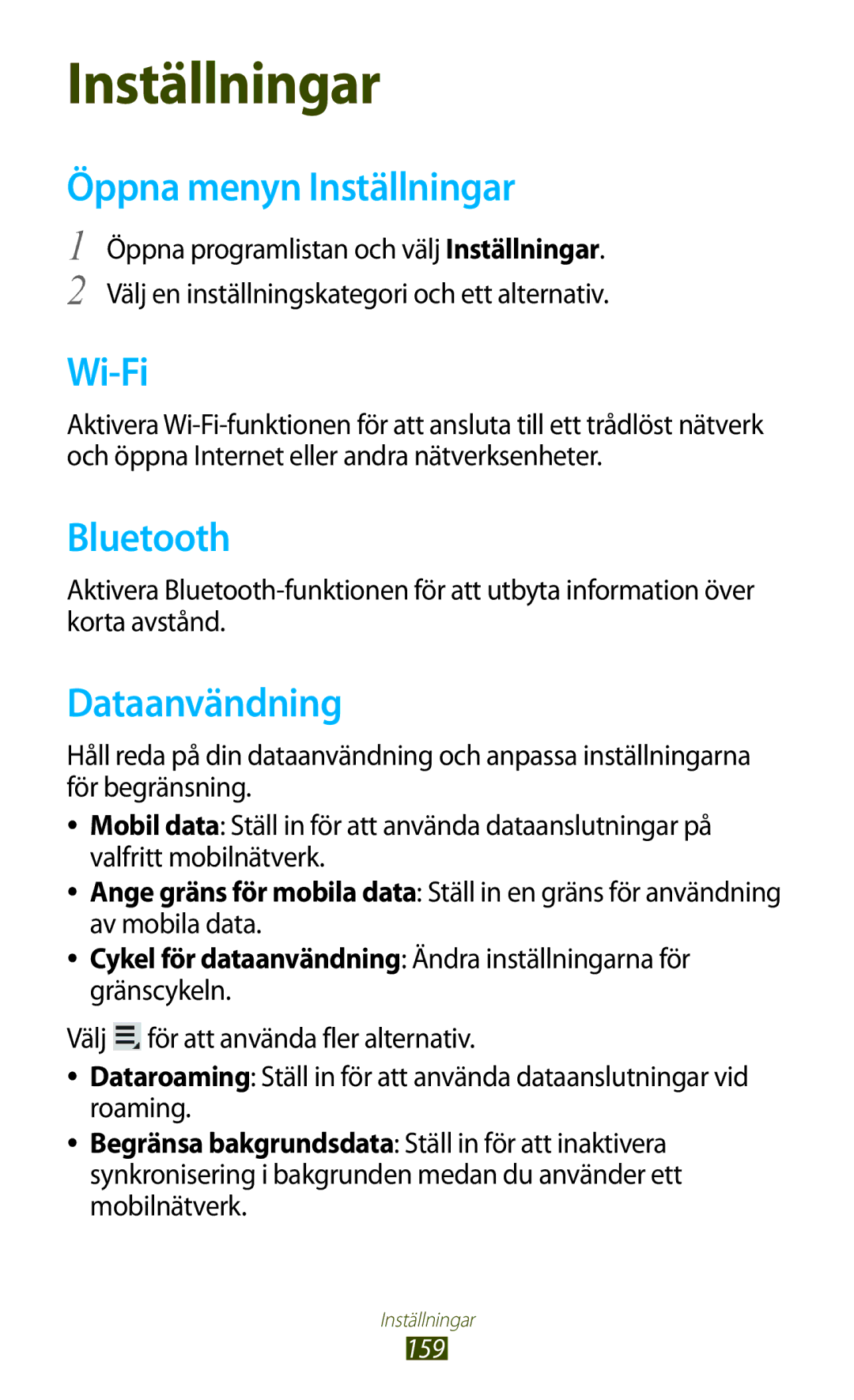 Samsung GT-N8000EAANEE, GT-N8000GRANEE, GT-N8000ZWANEE manual Öppna menyn Inställningar, Dataanvändning 