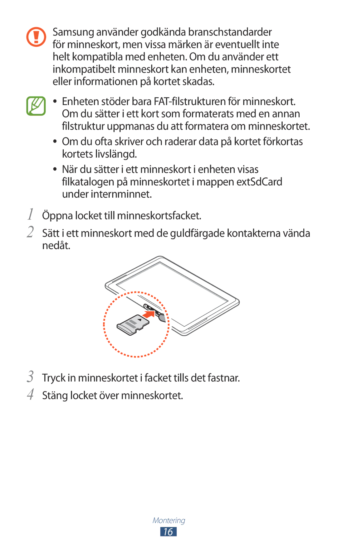 Samsung GT-N8000GRANEE, GT-N8000EAANEE, GT-N8000ZWANEE manual Montering 