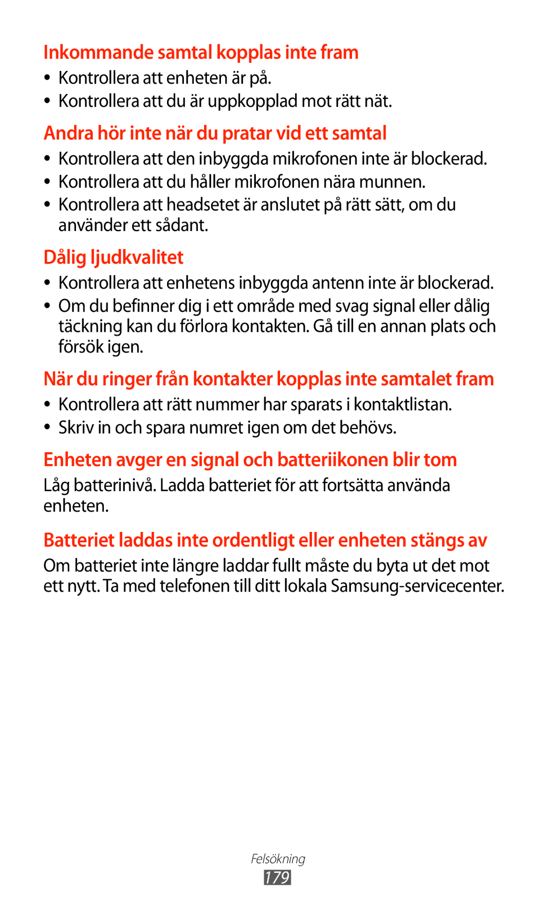 Samsung GT-N8000ZWANEE, GT-N8000EAANEE, GT-N8000GRANEE manual Inkommande samtal kopplas inte fram 