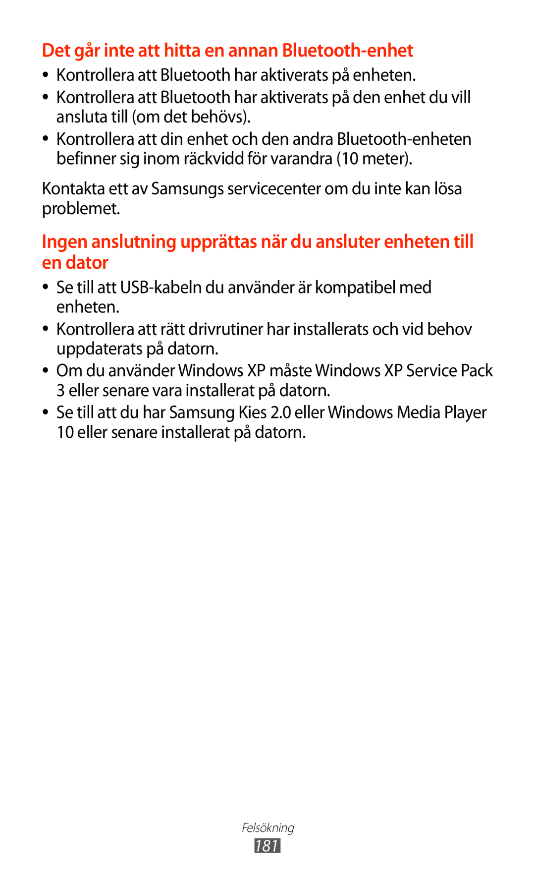 Samsung GT-N8000GRANEE, GT-N8000EAANEE, GT-N8000ZWANEE manual Det går inte att hitta en annan Bluetooth-enhet 