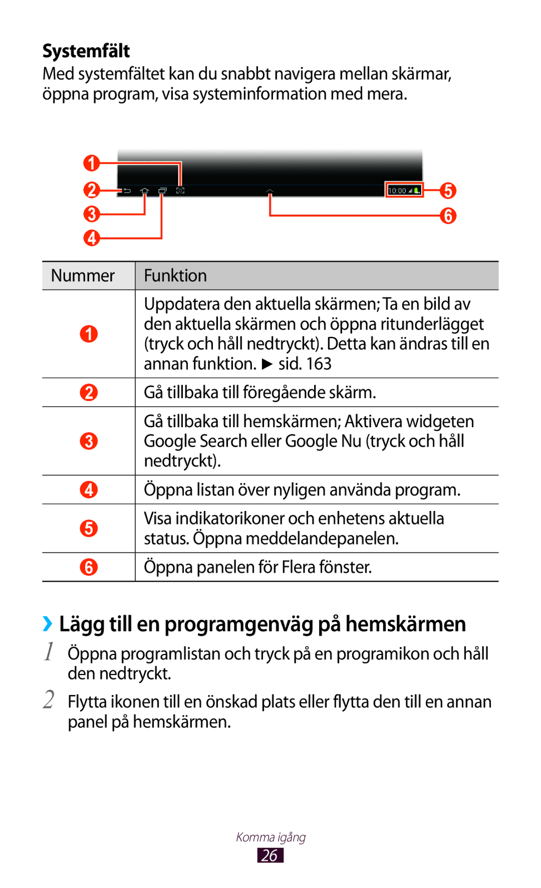 Samsung GT-N8000ZWANEE, GT-N8000EAANEE, GT-N8000GRANEE manual Systemfält, Öppna panelen för Flera fönster 