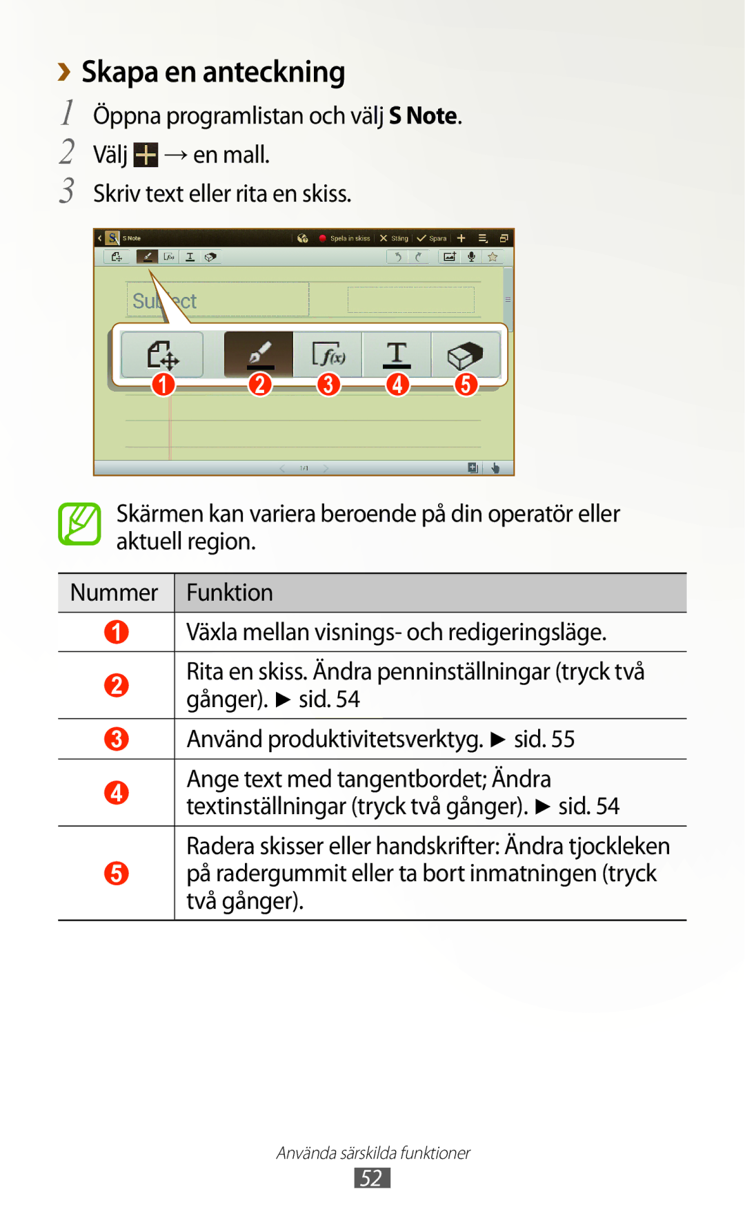 Samsung GT-N8000GRANEE, GT-N8000EAANEE, GT-N8000ZWANEE Skapa en anteckning, Välj →en mall, Skriv text eller rita en skiss 