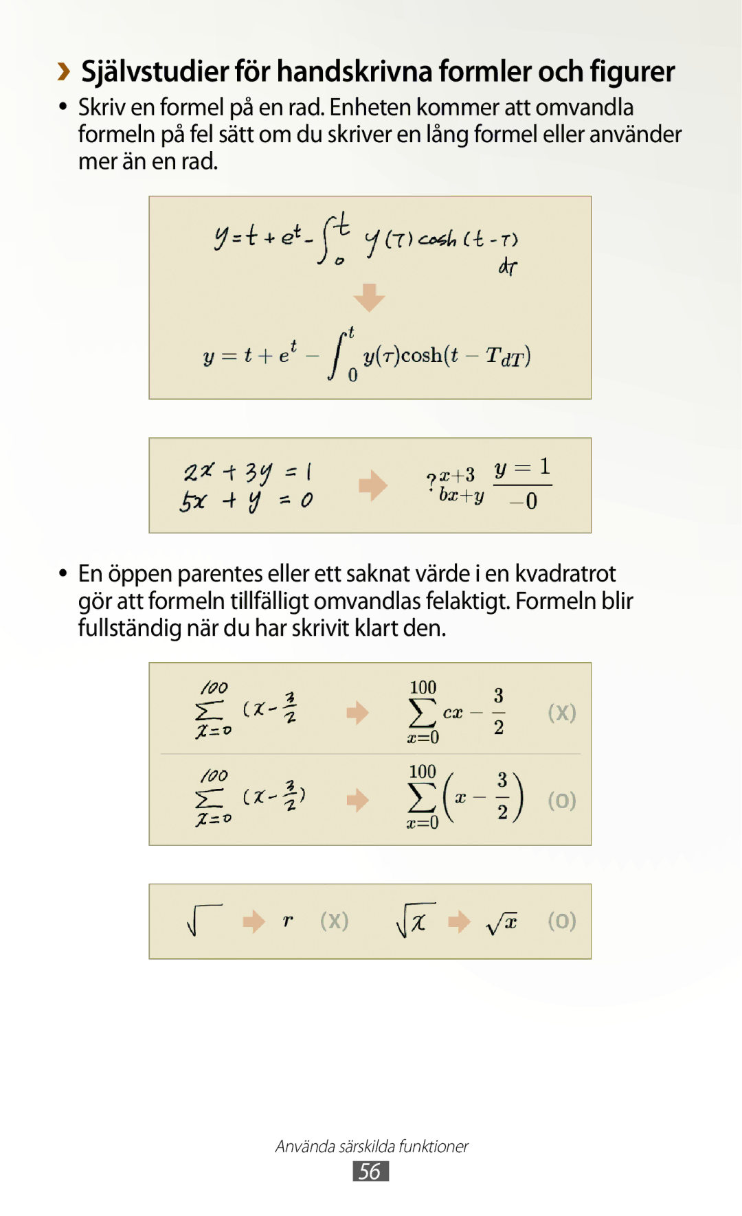 Samsung GT-N8000ZWANEE, GT-N8000EAANEE, GT-N8000GRANEE manual ››Självstudier för handskrivna formler och figurer 