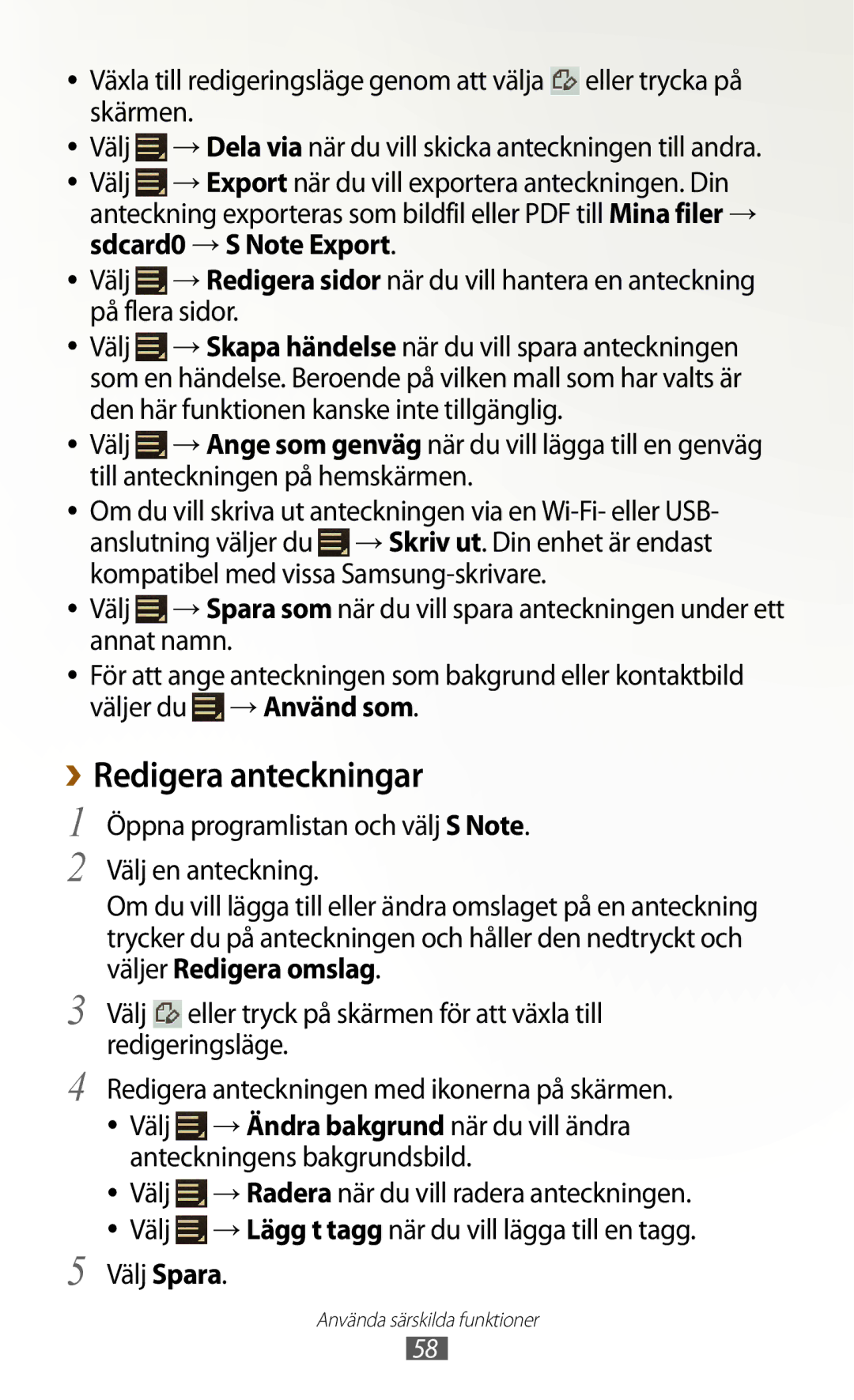 Samsung GT-N8000GRANEE, GT-N8000EAANEE, GT-N8000ZWANEE manual ››Redigera anteckningar, Välj Spara 