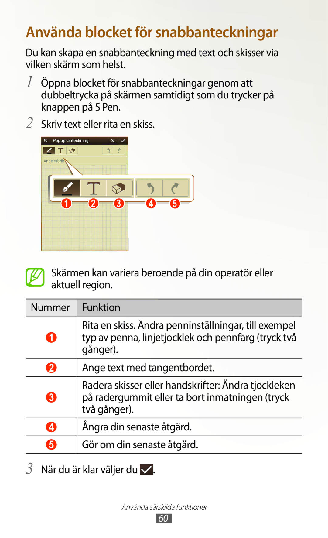 Samsung GT-N8000EAANEE, GT-N8000GRANEE, GT-N8000ZWANEE manual Använda blocket för snabbanteckningar 