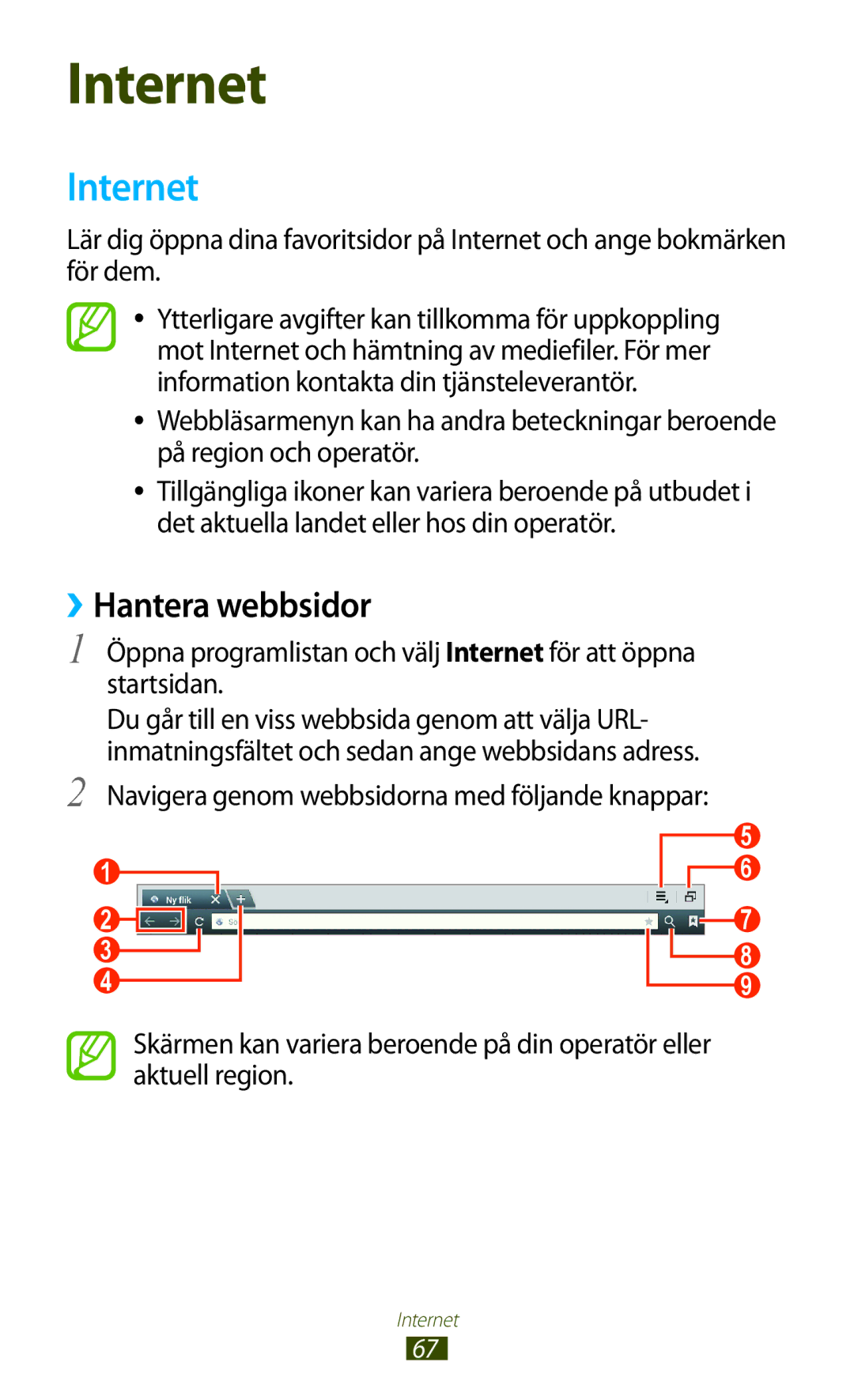 Samsung GT-N8000GRANEE, GT-N8000EAANEE, GT-N8000ZWANEE manual Internet, ››Hantera webbsidor 