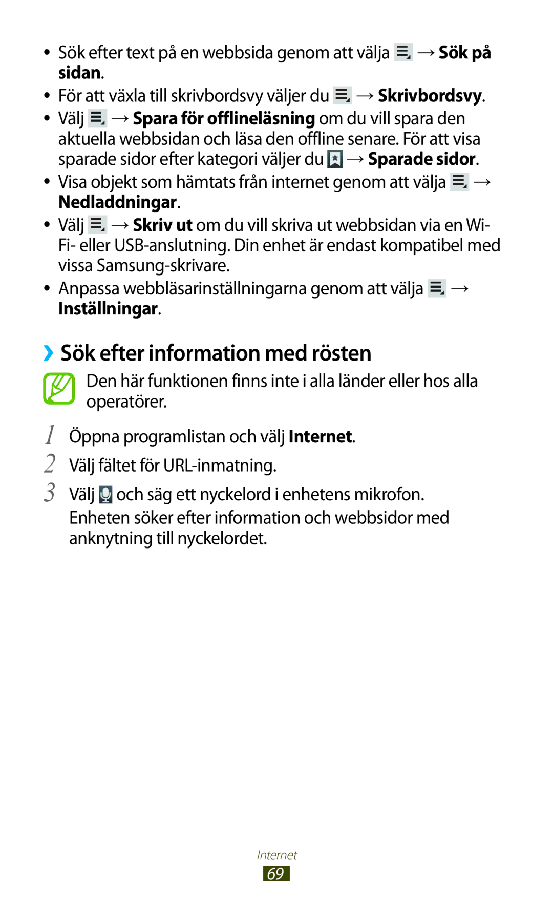 Samsung GT-N8000EAANEE ››Sök efter information med rösten, Sök efter text på en webbsida genom att välja →Sök på sidan 