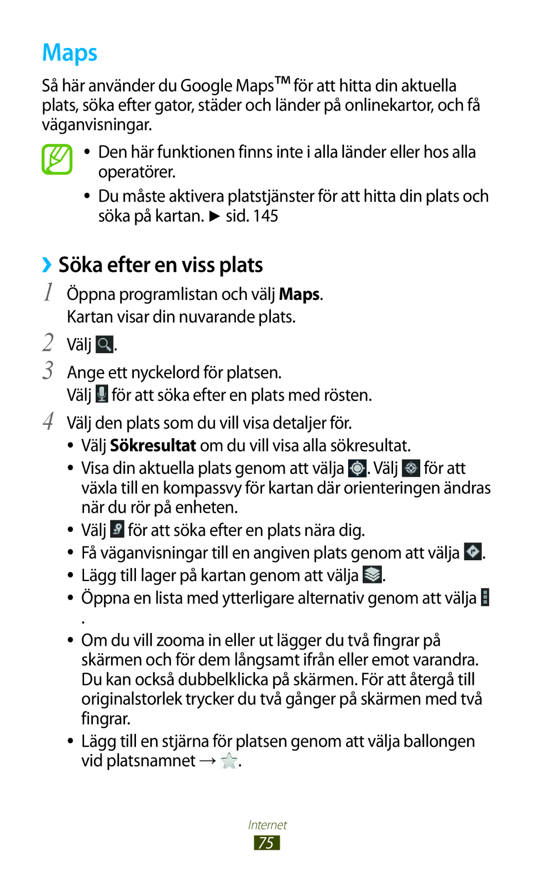 Samsung GT-N8000EAANEE, GT-N8000GRANEE, GT-N8000ZWANEE manual Maps, ››Söka efter en viss plats 