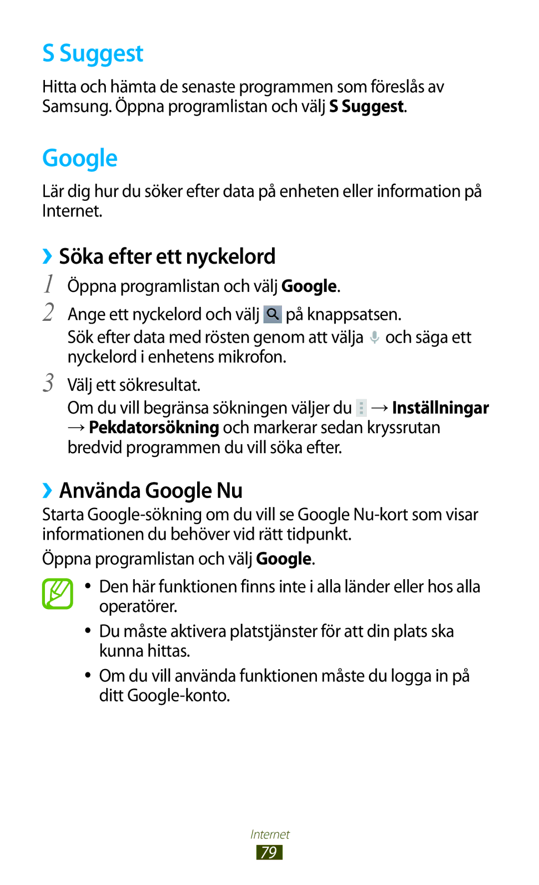 Samsung GT-N8000GRANEE, GT-N8000EAANEE, GT-N8000ZWANEE manual Suggest, ››Söka efter ett nyckelord, ››Använda Google Nu 