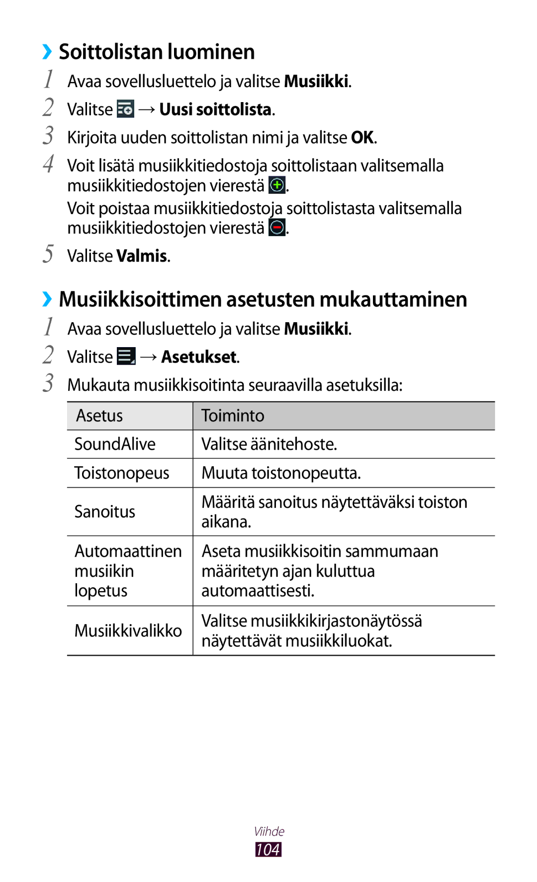 Samsung GT-N8000ZWANEE manual ››Soittolistan luominen, Avaa sovellusluettelo ja valitse Musiikki, Valitse →Uusi soittolista 