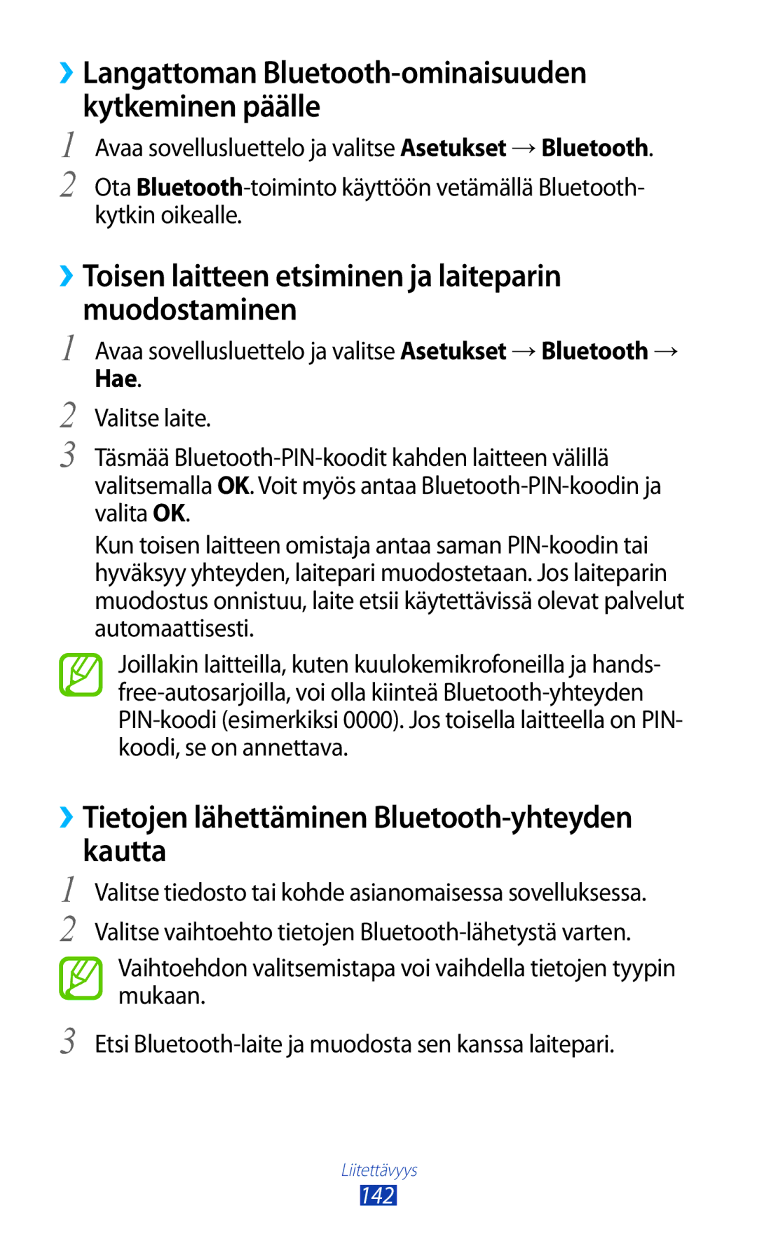 Samsung GT-N8000GRANEE, GT-N8000EAANEE, GT-N8000ZWANEE manual ››Toisen laitteen etsiminen ja laiteparin muodostaminen, Hae 