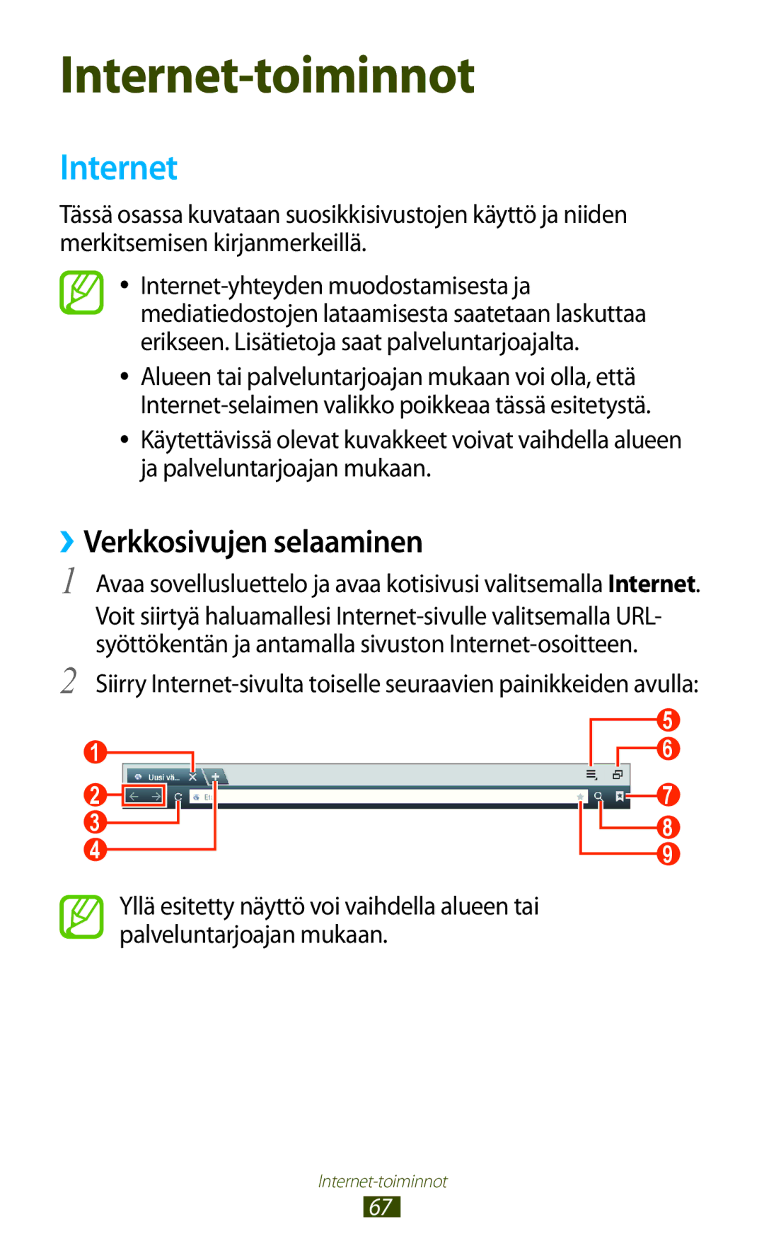 Samsung GT-N8000GRANEE, GT-N8000EAANEE, GT-N8000ZWANEE manual Internet, ››Verkkosivujen selaaminen 