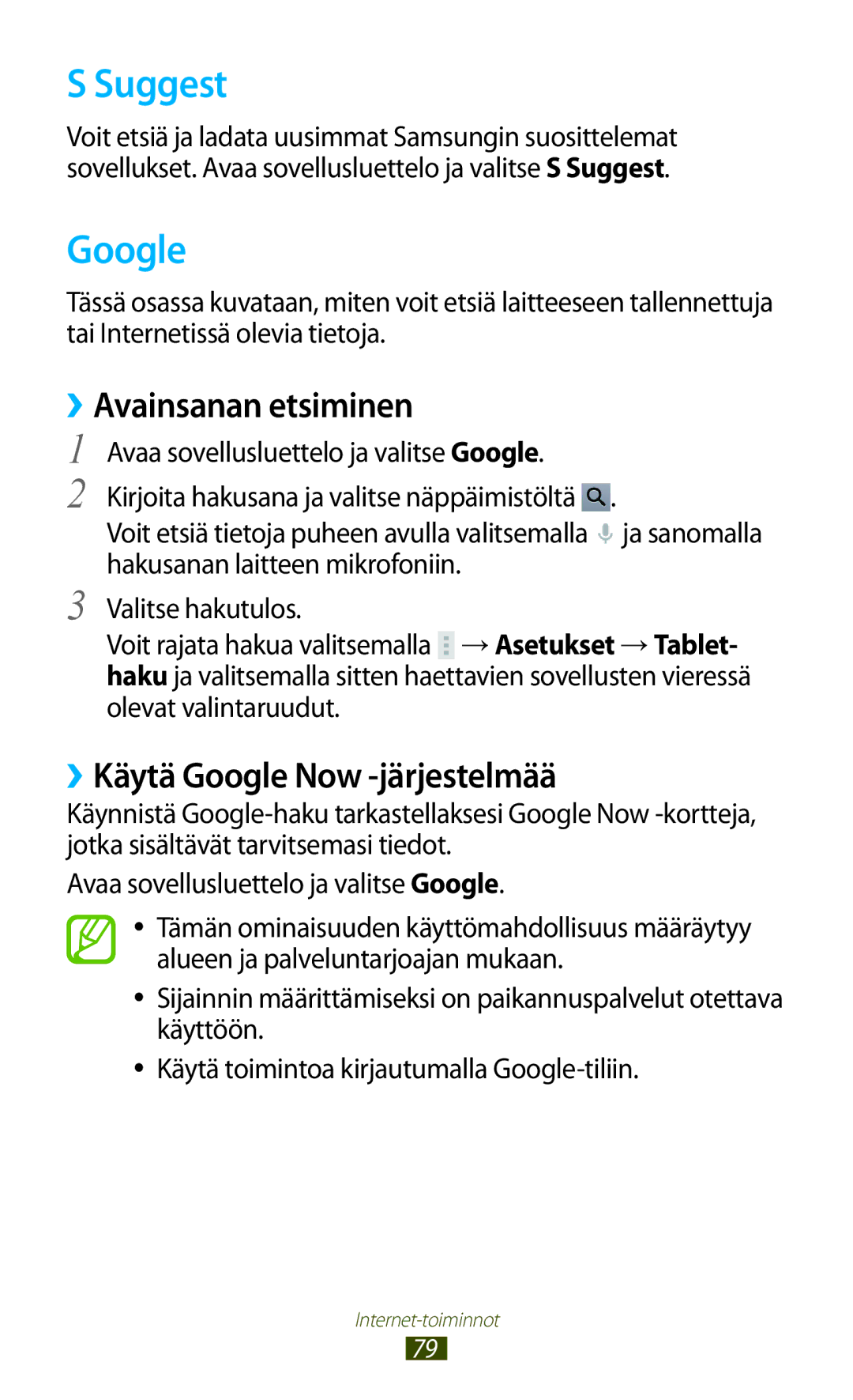 Samsung GT-N8000GRANEE, GT-N8000EAANEE manual Suggest, ››Avainsanan etsiminen, ››Käytä Google Now -järjestelmää 