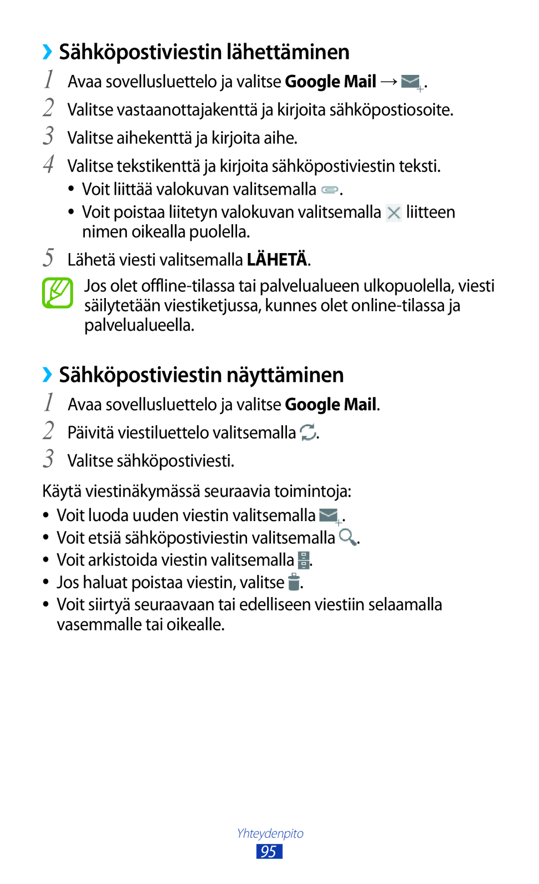 Samsung GT-N8000ZWANEE, GT-N8000EAANEE, GT-N8000GRANEE manual Sähköpostiviestin lähettäminen, ››Sähköpostiviestin näyttäminen 