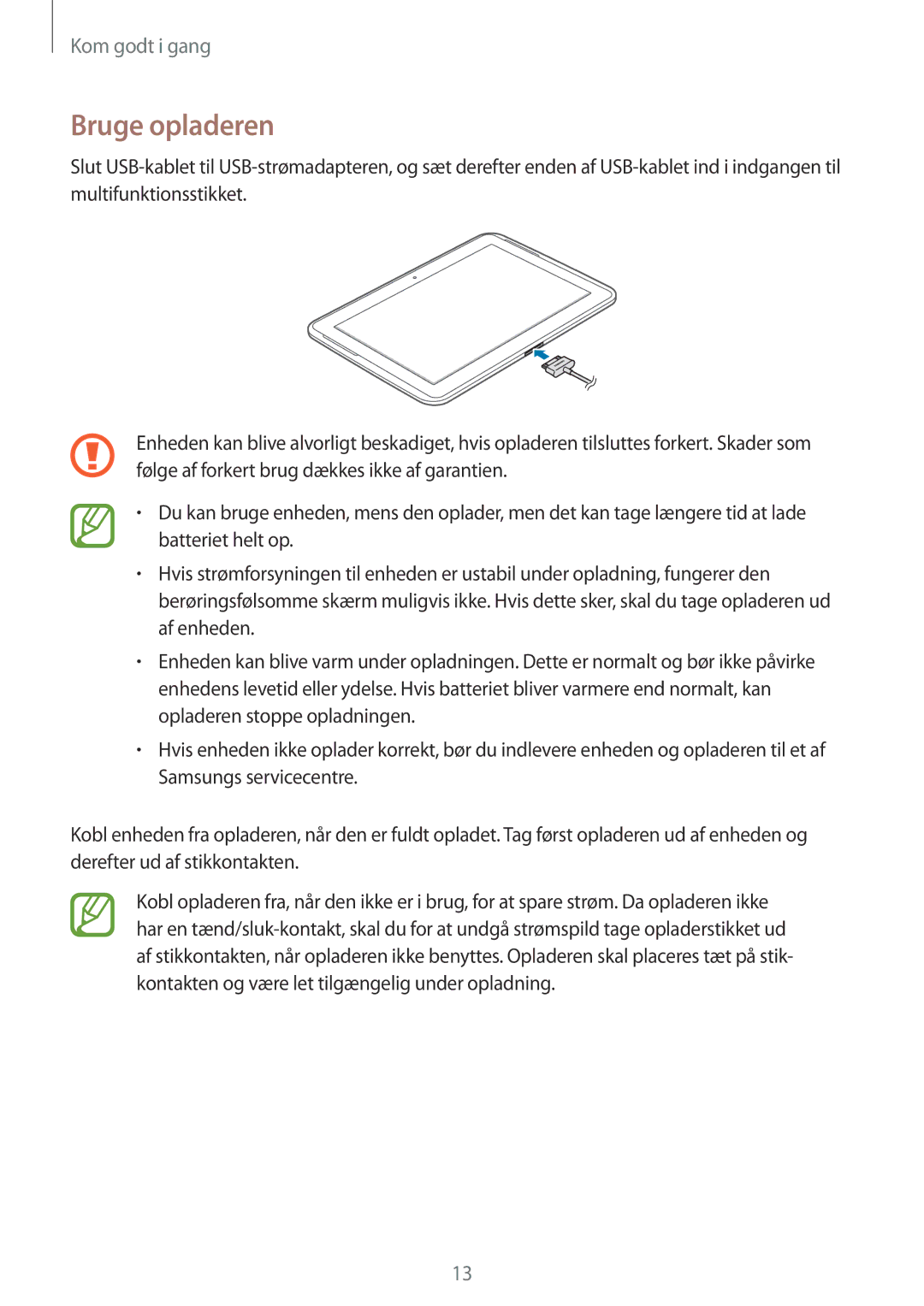 Samsung GT-N8000GRANEE, GT-N8000EAANEE, GT-N8000ZWANEE manual Bruge opladeren 