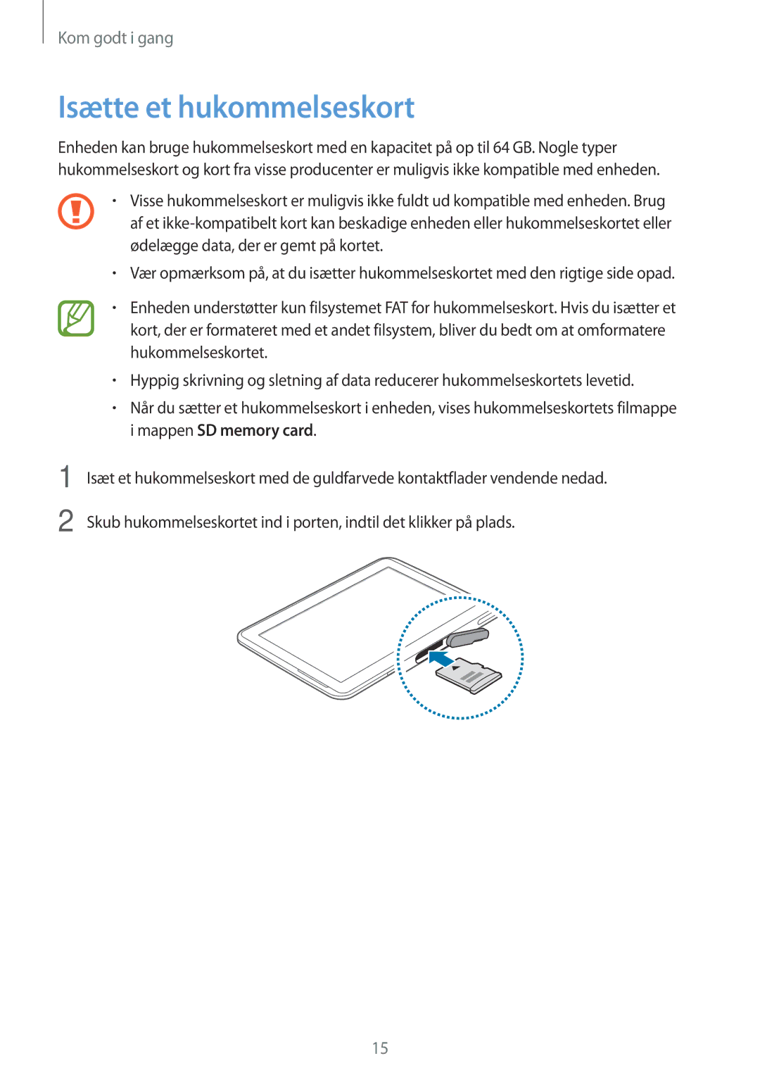 Samsung GT-N8000EAANEE, GT-N8000GRANEE, GT-N8000ZWANEE manual Isætte et hukommelseskort 