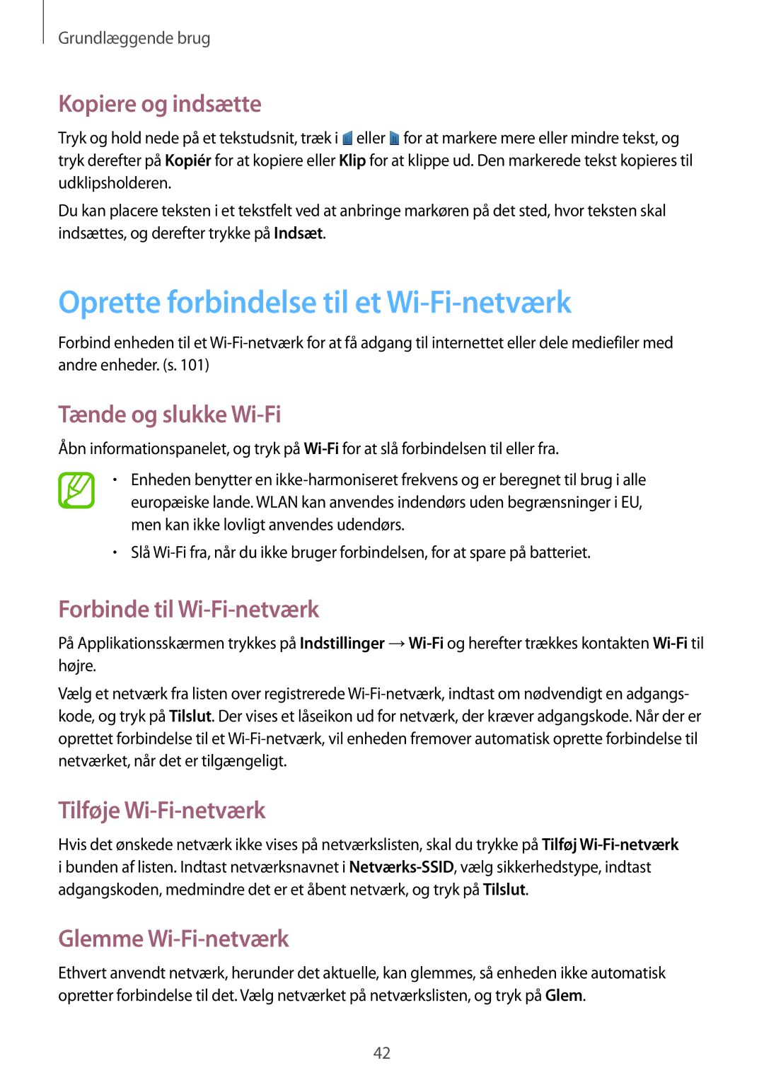 Samsung GT-N8000EAANEE, GT-N8000GRANEE, GT-N8000ZWANEE manual Oprette forbindelse til et Wi-Fi-netværk 