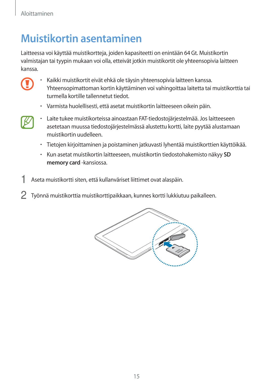 Samsung GT-N8000EAANEE, GT-N8000GRANEE, GT-N8000ZWANEE manual Muistikortin asentaminen 