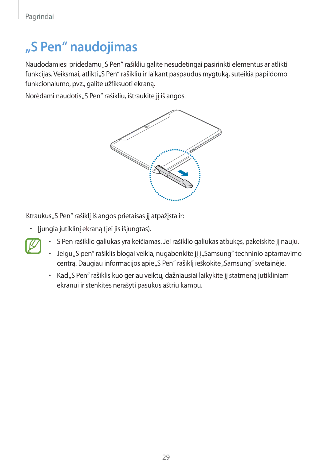 Samsung GT-N8000ZWASEB, GT-N8000EAASEB manual „S Pen naudojimas 