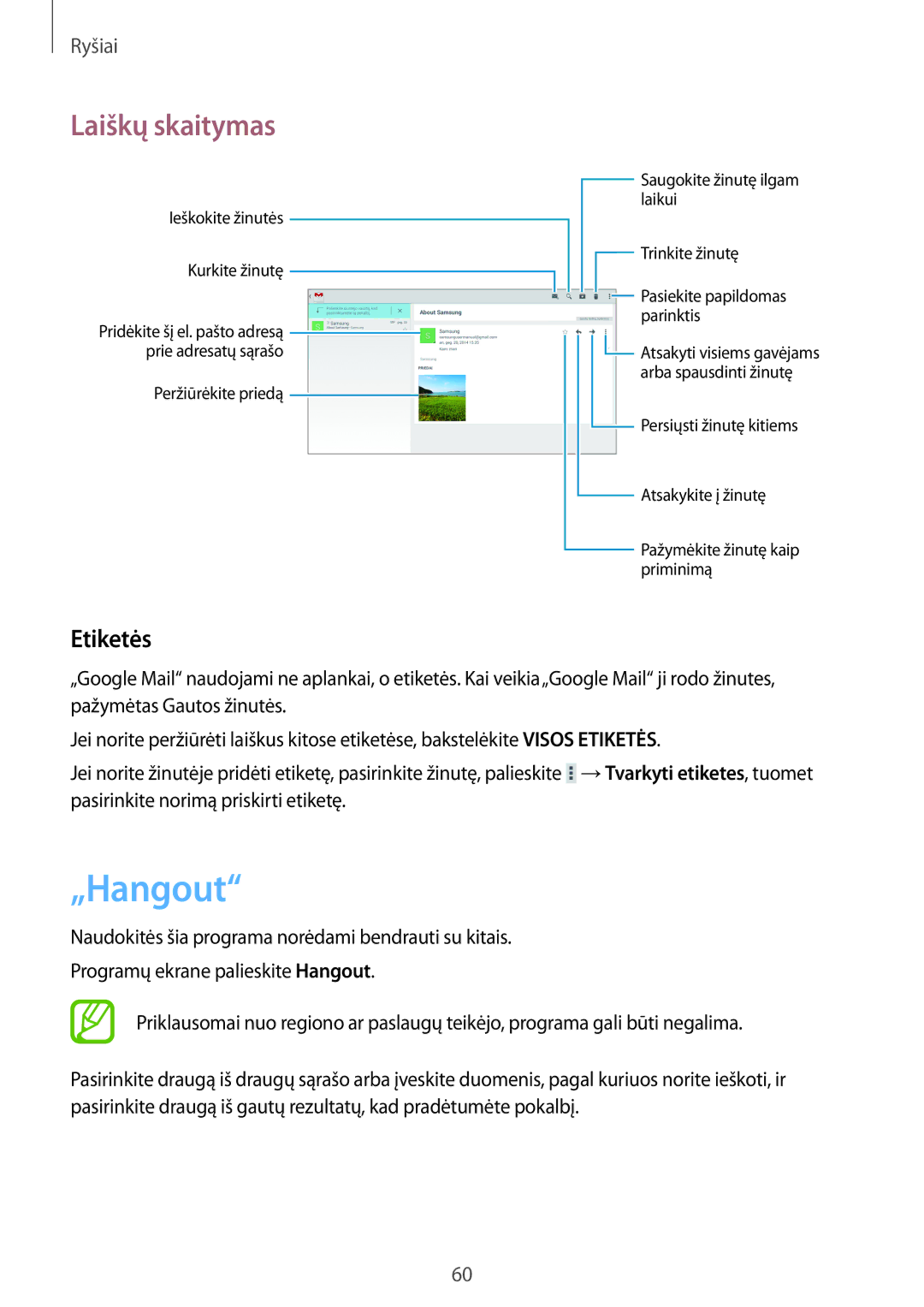Samsung GT-N8000EAASEB, GT-N8000ZWASEB manual „Hangout, Etiketės 