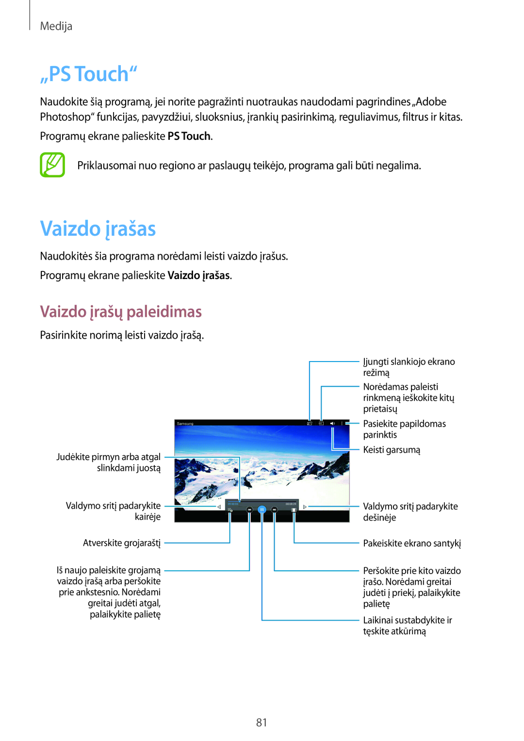 Samsung GT-N8000ZWASEB, GT-N8000EAASEB manual „PS Touch, Vaizdo įrašas 