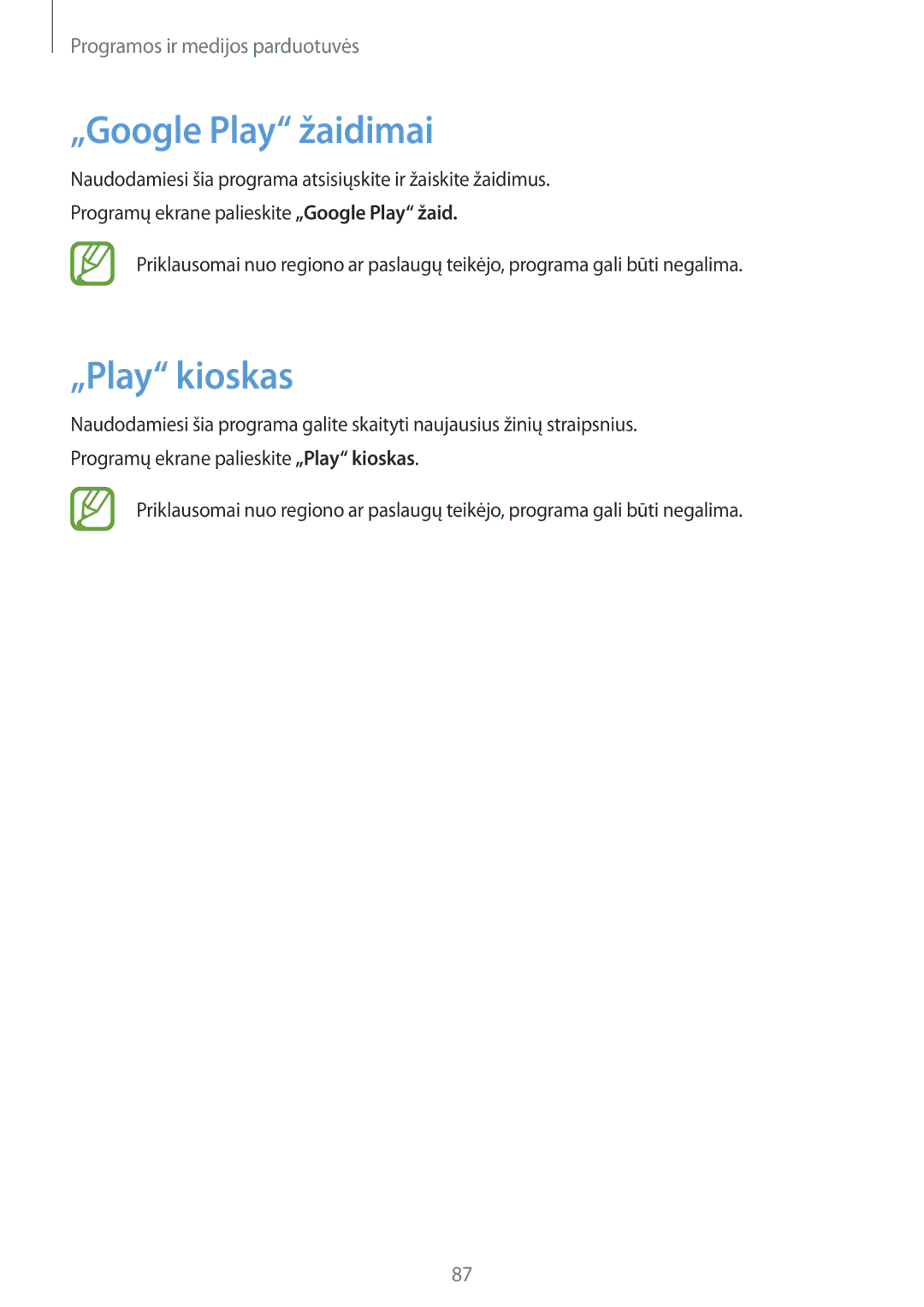Samsung GT-N8000ZWASEB, GT-N8000EAASEB manual „Google Play žaidimai, „Play kioskas 