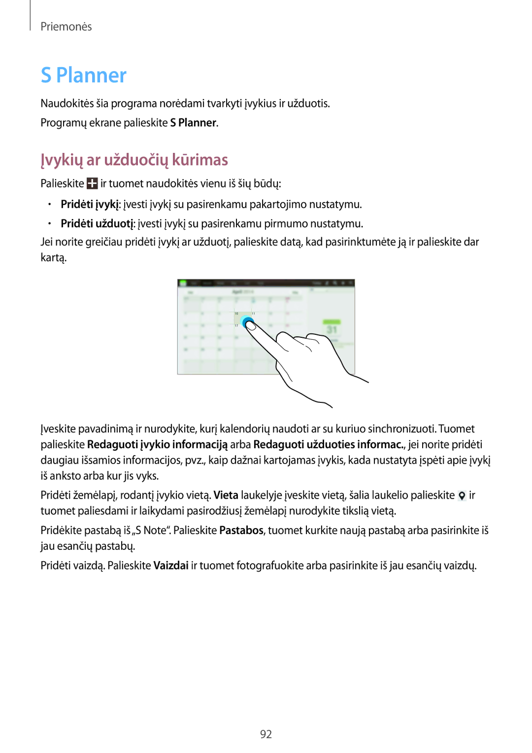 Samsung GT-N8000EAASEB, GT-N8000ZWASEB manual Planner, Įvykių ar užduočių kūrimas 