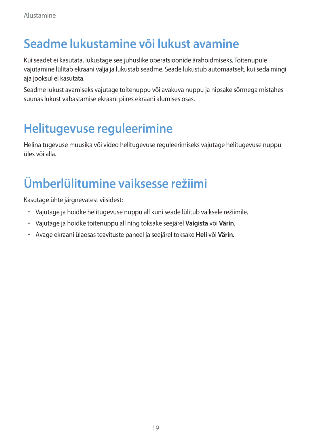 Samsung GT-N8000ZWASEB, GT-N8000EAASEB manual Seadme lukustamine või lukust avamine, Helitugevuse reguleerimine 