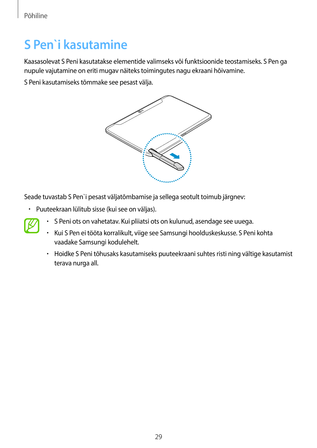 Samsung GT-N8000ZWASEB, GT-N8000EAASEB manual Pen`i kasutamine 