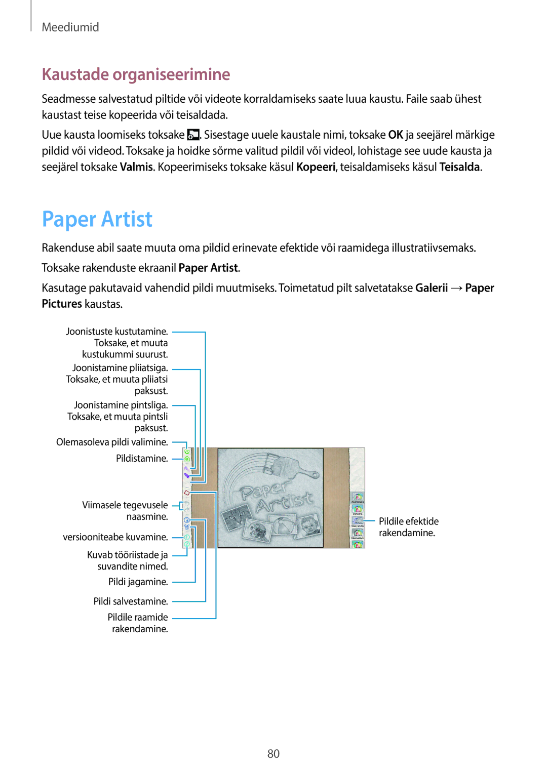 Samsung GT-N8000EAASEB, GT-N8000ZWASEB manual Paper Artist, Kaustade organiseerimine 