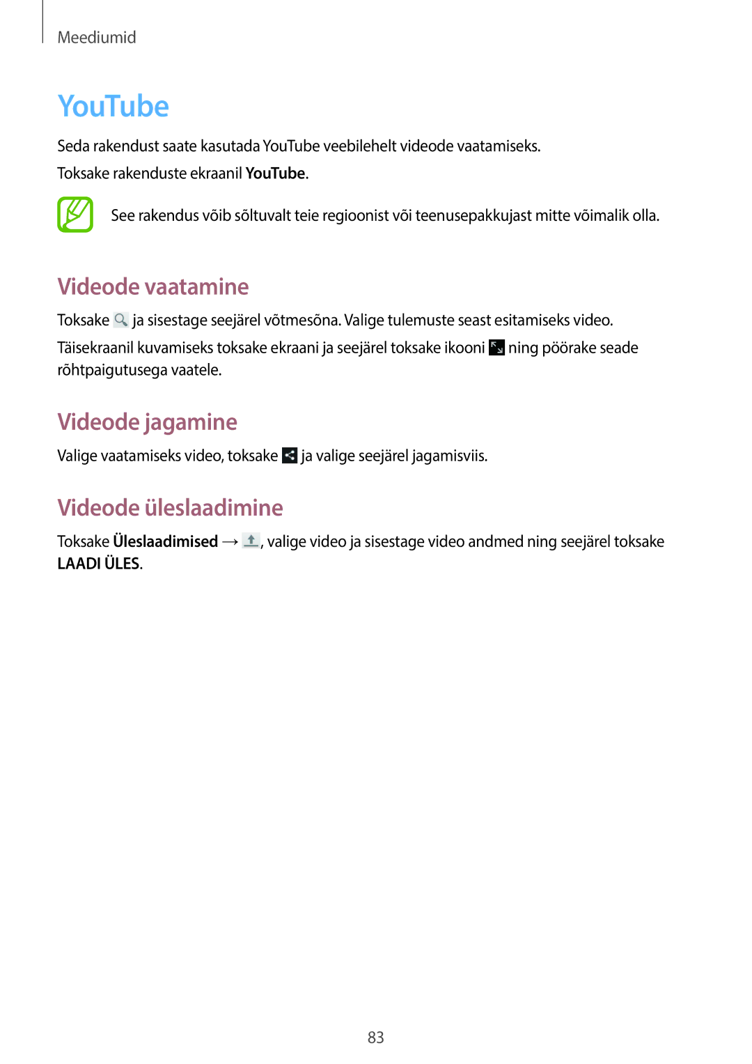 Samsung GT-N8000ZWASEB, GT-N8000EAASEB manual YouTube, Videode vaatamine, Videode üleslaadimine 